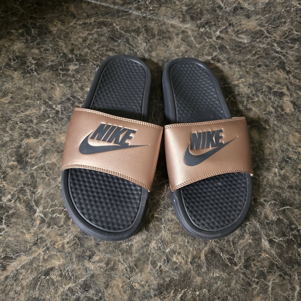 Nike Benassi JDI Mtlc Red Bronze/Grey Women's Slides Sandals-Size 9